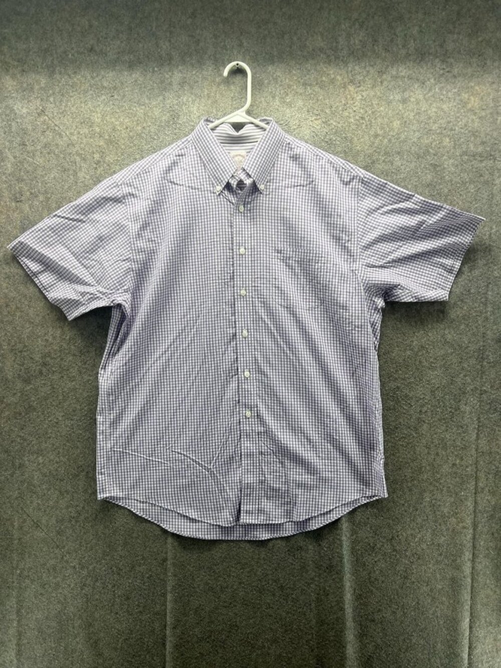Brooks Brothers Shirt Men Large Purple Check Short Sleeve Button Up Non Iron